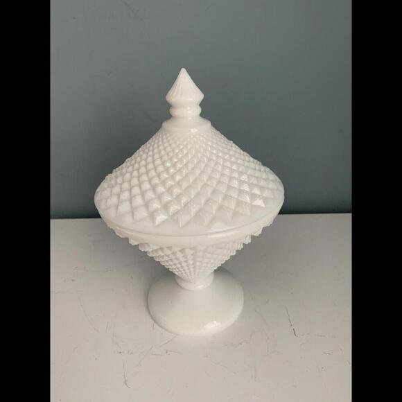 Vintage Westmoreland English Hobnail Sawtooth Milk Glass Compote Dish Lid - Picture 4 of 12